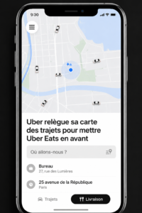 Capture d'écran de l'application Uber Eats affichant des plats appétissants à commander