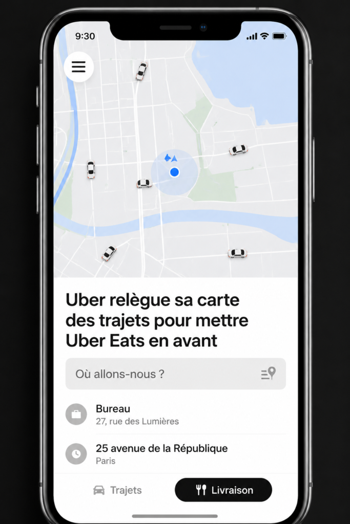 Capture d'écran de l'application Uber Eats affichant des plats appétissants à commander