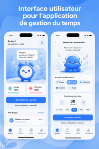 Illustration d'une interface utilisateur moderne pour une application de gestion du temps