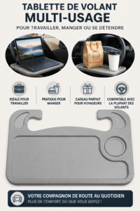 Plateau de voiture astucieux pour repas et travail en voiture, accroché au volant
