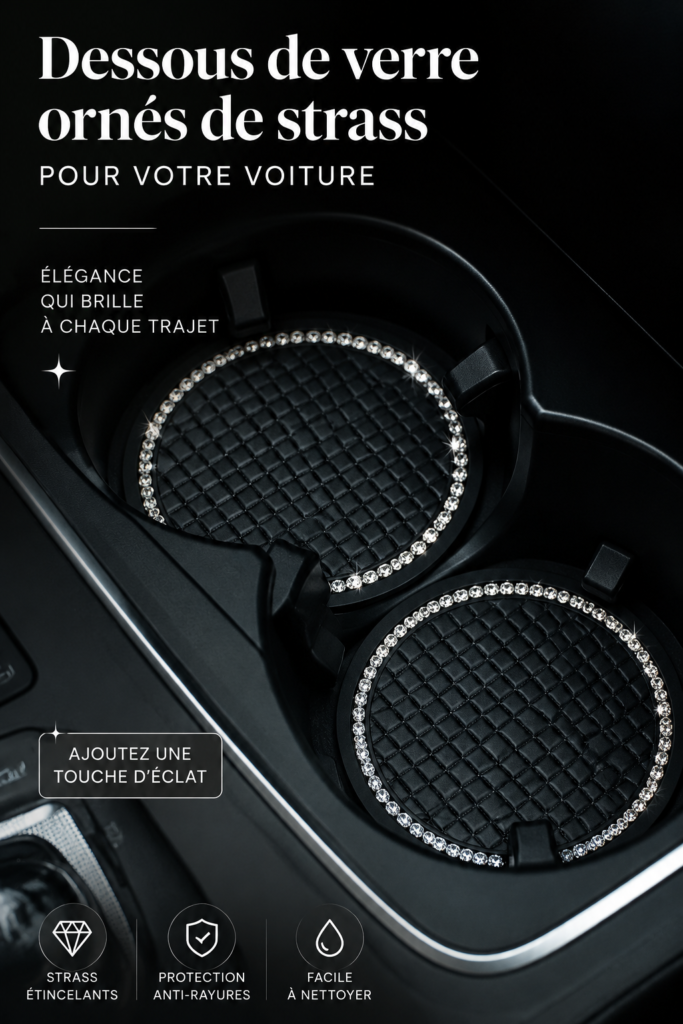 Dessous de verre étincelants élégamment posés dans un porte-gobelet de voiture