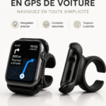 Une femme utilisant son Apple Watch comme GPS dans sa voiture.