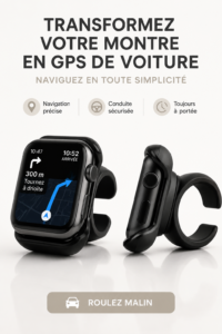 Une femme utilisant son Apple Watch comme GPS dans sa voiture.