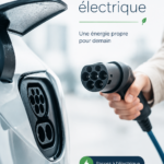Une femme souriante devant sa borne de recharge à domicile, illustrant la simplicité de la recharge électrique.