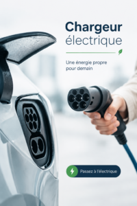 Une femme souriante devant sa borne de recharge à domicile, illustrant la simplicité de la recharge électrique.