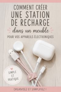 Station de charge dans un meuble moderne avec plusieurs appareils