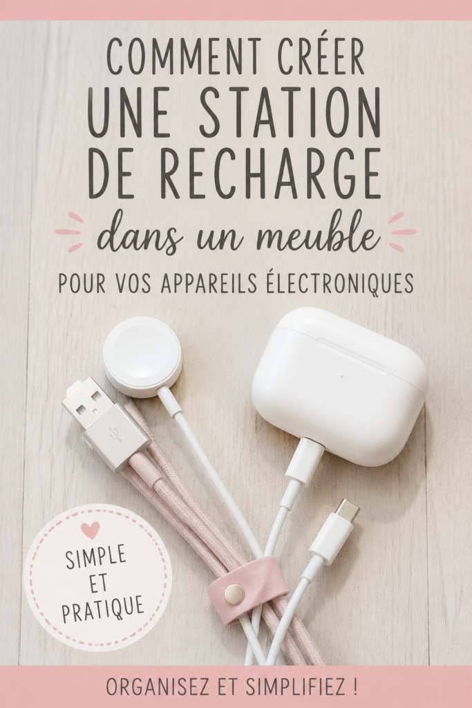 Station de charge dans un meuble moderne avec plusieurs appareils