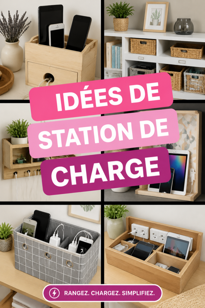 Station de recharge artistique avec plusieurs appareils électroniques