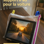 Un kit de voiture DIY pour iPad, comprenant un support et des accessoires pratiques, installé dans un véhicule.