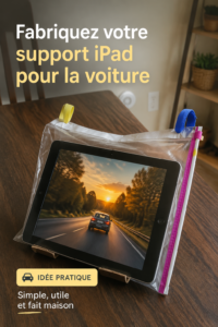 Un kit de voiture DIY pour iPad, comprenant un support et des accessoires pratiques, installé dans un véhicule.