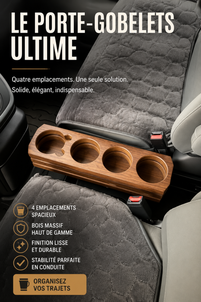 Un porte-gobelet élégant sur une table avec une boisson, soulignant son utilité pratique.