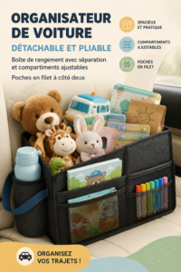 Organisateur de voiture pliable et détachable sur un siège auto