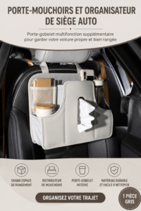 Organisateur de voiture gris pratique pour transporter des accessoires d'enfants.