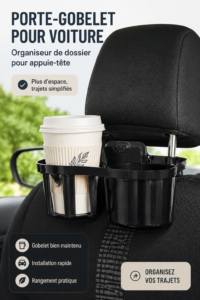 Un porte-gobelet pratique installé dans une voiture organisée.