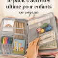 Un enfant s'amuse avec un livre de jeux pendant un voyage en voiture.
