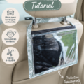 Pochette électronique artisanale pour voyager en voiture, avec plusieurs compartiments organisés.