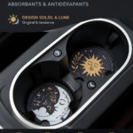 Porte-gobelet tendance en caoutchouc avec motif soleil et lune dans une voiture
