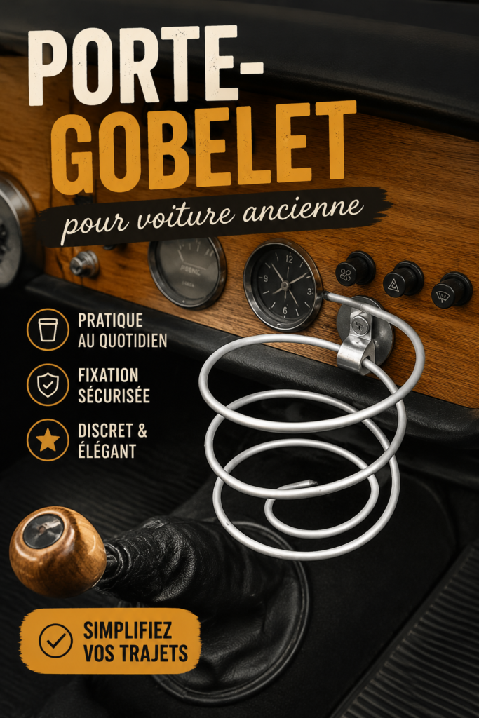 Porte-gobelet adapté aux voitures anciennes, design vintage et pratique.