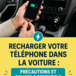Femme rechargeant son téléphone dans une voiture avec un chargeur modern.