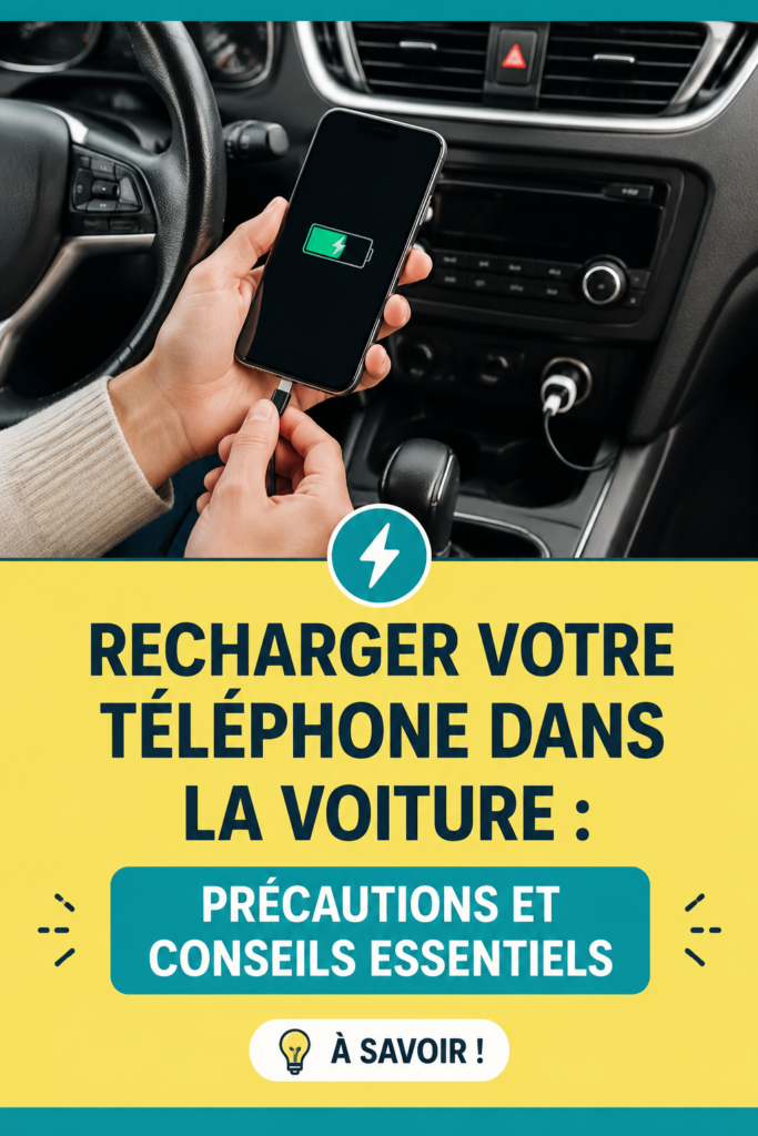 Femme rechargeant son téléphone dans une voiture avec un chargeur modern.
