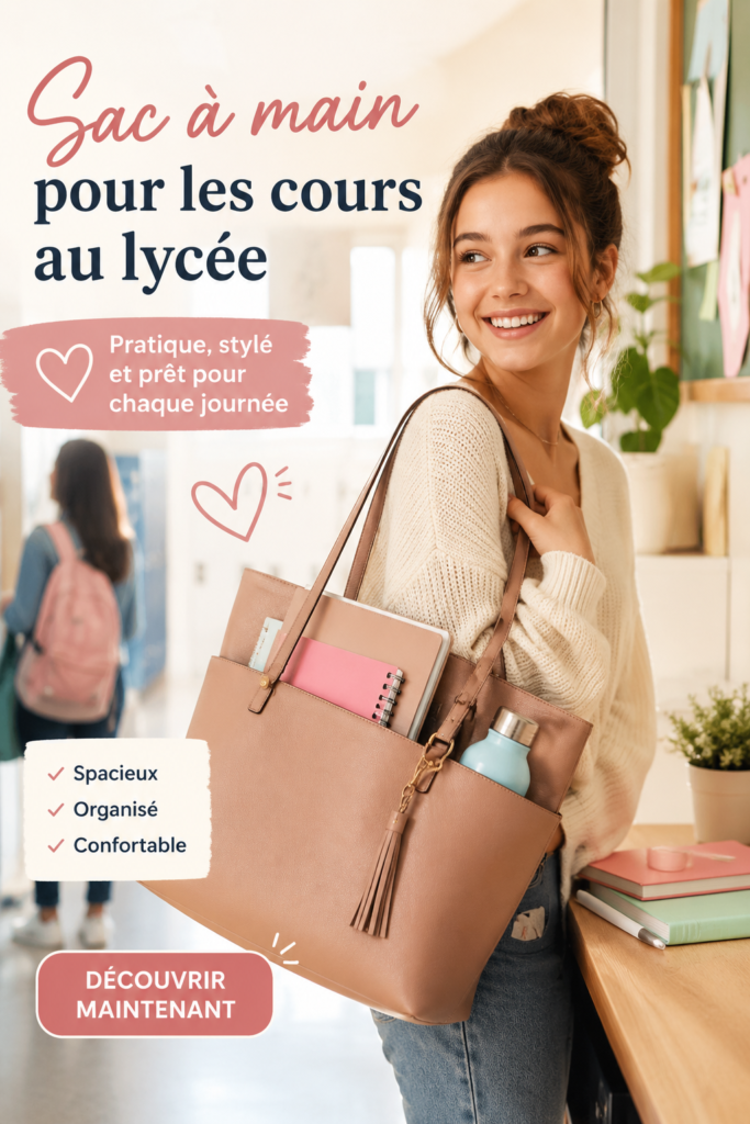Sac à main moderne pour étudiante sur une table avec livres et ordinateurs