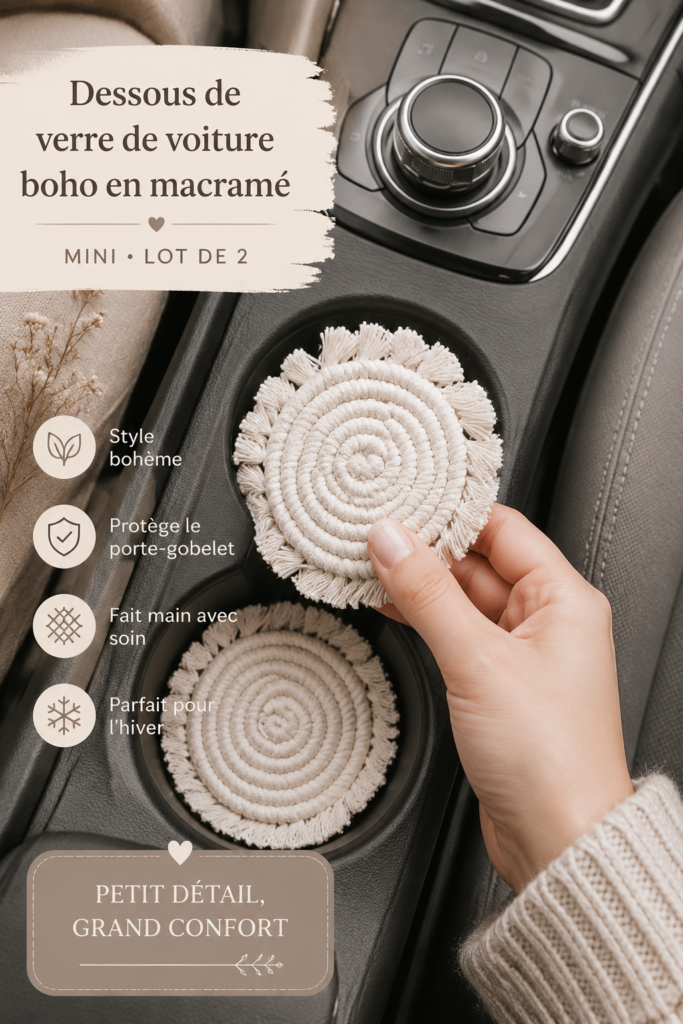 Souvenirs élégants d'un sous-verre en macramé dans une voiture