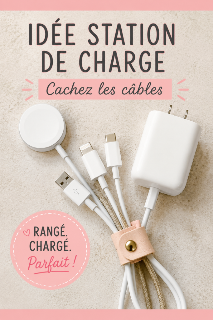 Station de charge moderne avec câbles cachés dans un intérieur élégant.