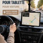 Support iPad installé dans une voiture, prêt à être utilisé pour le divertissement.
