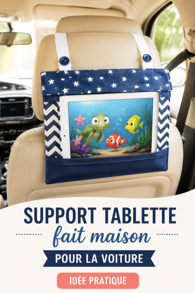 Un support tablette fait maison installé dans une voiture, conçu avec des matériaux simples.