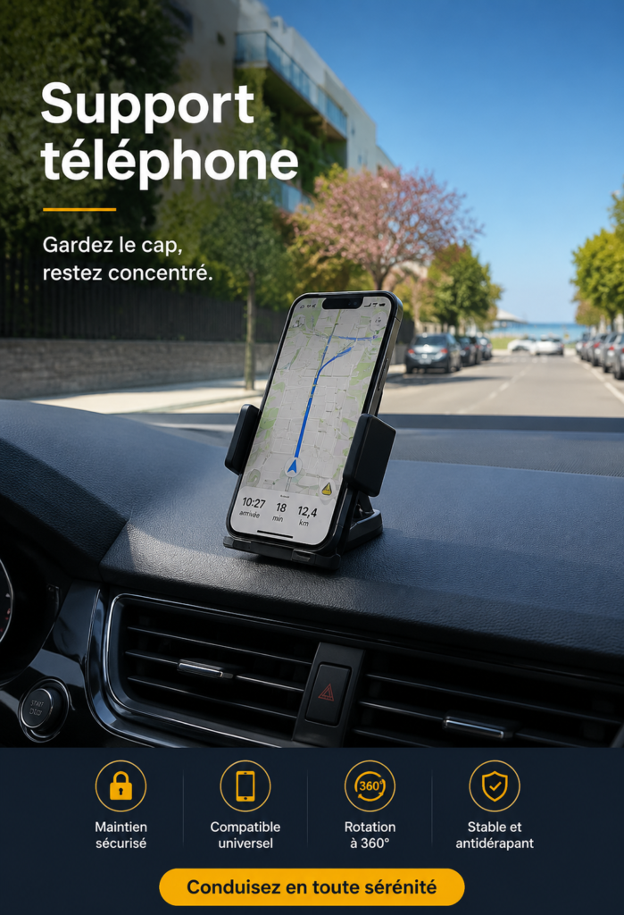 Support téléphone élégant sur un bureau moderne, prêt à être offert en cadeau.