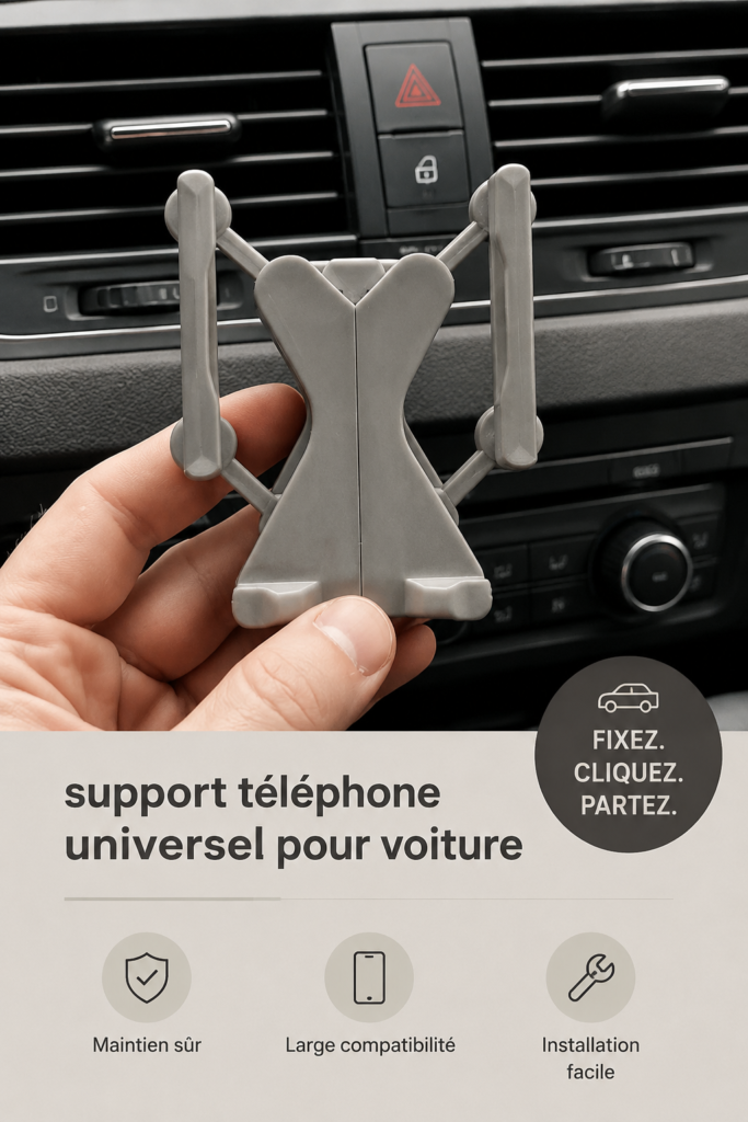 Support de téléphone installé dans une voiture, idéal pour la navigation