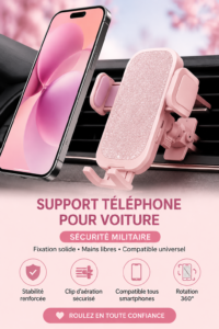 Support téléphone voiture en couleur Sakura Pink, design chic et pratique.