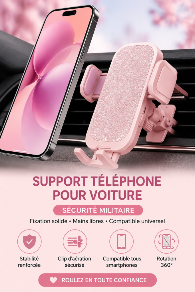 Support téléphone voiture en couleur Sakura Pink, design chic et pratique.