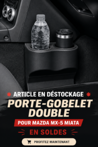 Support de verre Mazda MX-5 Miata installé dans une voiture familiale, pratique pour les trajets avec enfants.