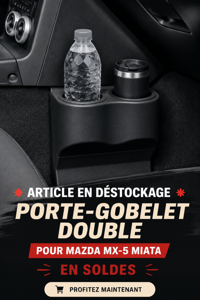 Support de verre Mazda MX-5 Miata installé dans une voiture familiale, pratique pour les trajets avec enfants.
