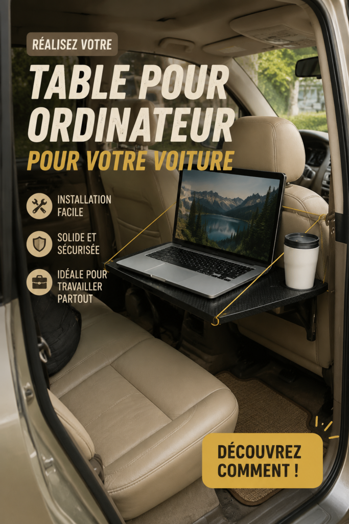 Table pour ordinateur portable dans une voiture, pratique et esthétique.