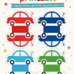 Accessoires auto à imprimer pour enfants montrant des jeux et des organiseurs.