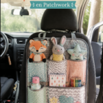 Porte-accessoires en patchwork coloré dans une voiture familiale