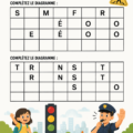 Enfants jouant à apprendre la sécurité routière avec des panneaux de signalisation