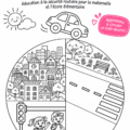 Enfant apprenant les règles de sécurité routière à travers une activité ludique.