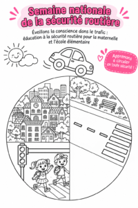 Enfant apprenant les règles de sécurité routière à travers une activité ludique.