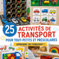 Un enfant jouant avec des jouets de transport colorés sur un tapis.