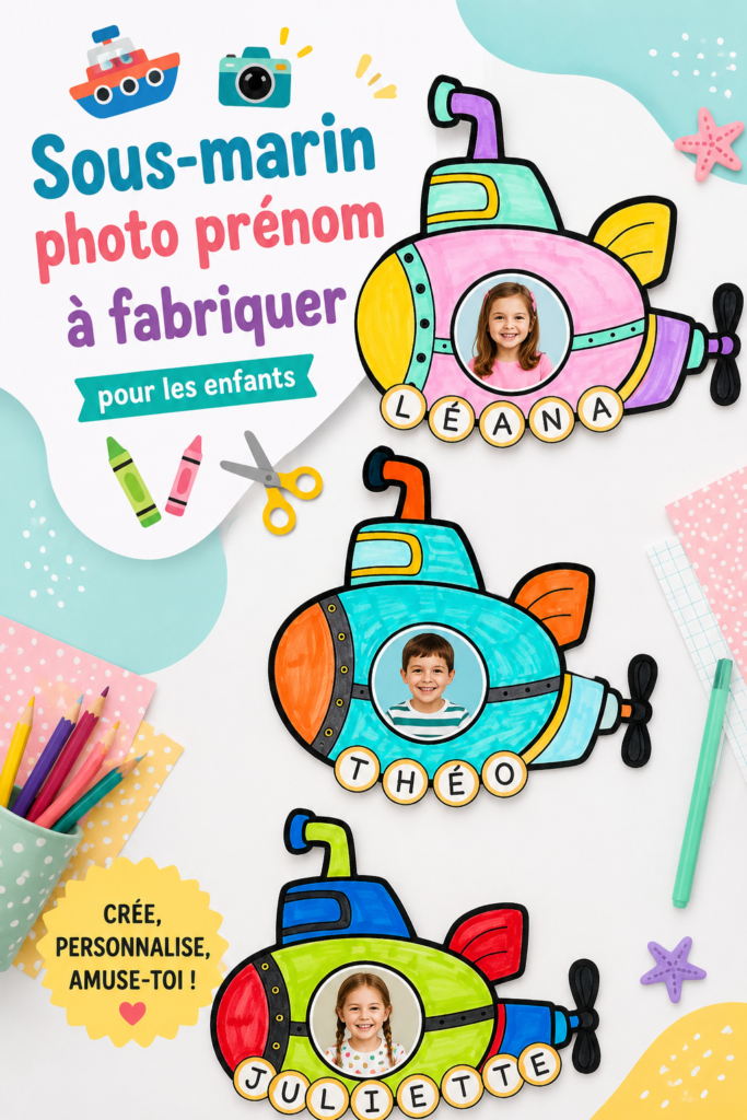 Un enfant crée un collage sous-marin avec des photos et des couleurs vives.