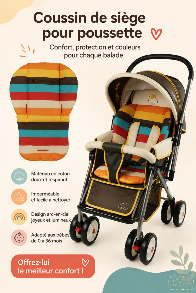 Coussin de siège pour bébé en coton imperméable coloré, idéal pour la voiture