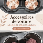 Accessoires en crochet colorés pour voiture avec un siège d'enfant à l'arrière
