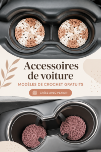 Accessoires en crochet colorés pour voiture avec un siège d'enfant à l'arrière