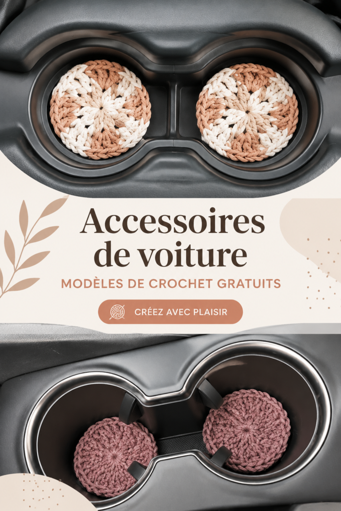 Accessoires en crochet colorés pour voiture avec un siège d'enfant à l'arrière