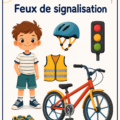 Un vélo équipé de feux tricolores lumineux sur une route urbaine.