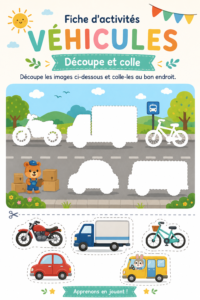 Fiches à découper de véhicules colorés pour enfants