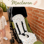 Illustration d'une poussette Maclaren avec une housse colorée et élégante.